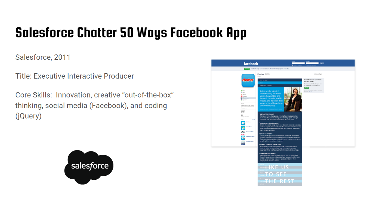 Salesforce Chatter 50 Ways Facebook App